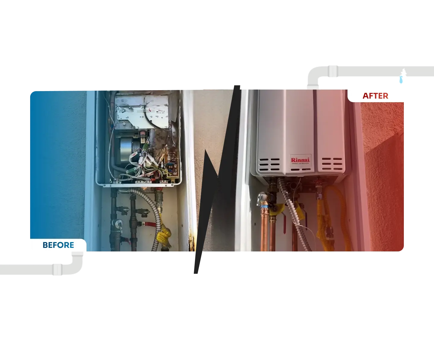 Aaron's Plumbing & Rooter Tankless Water Heater Before and After