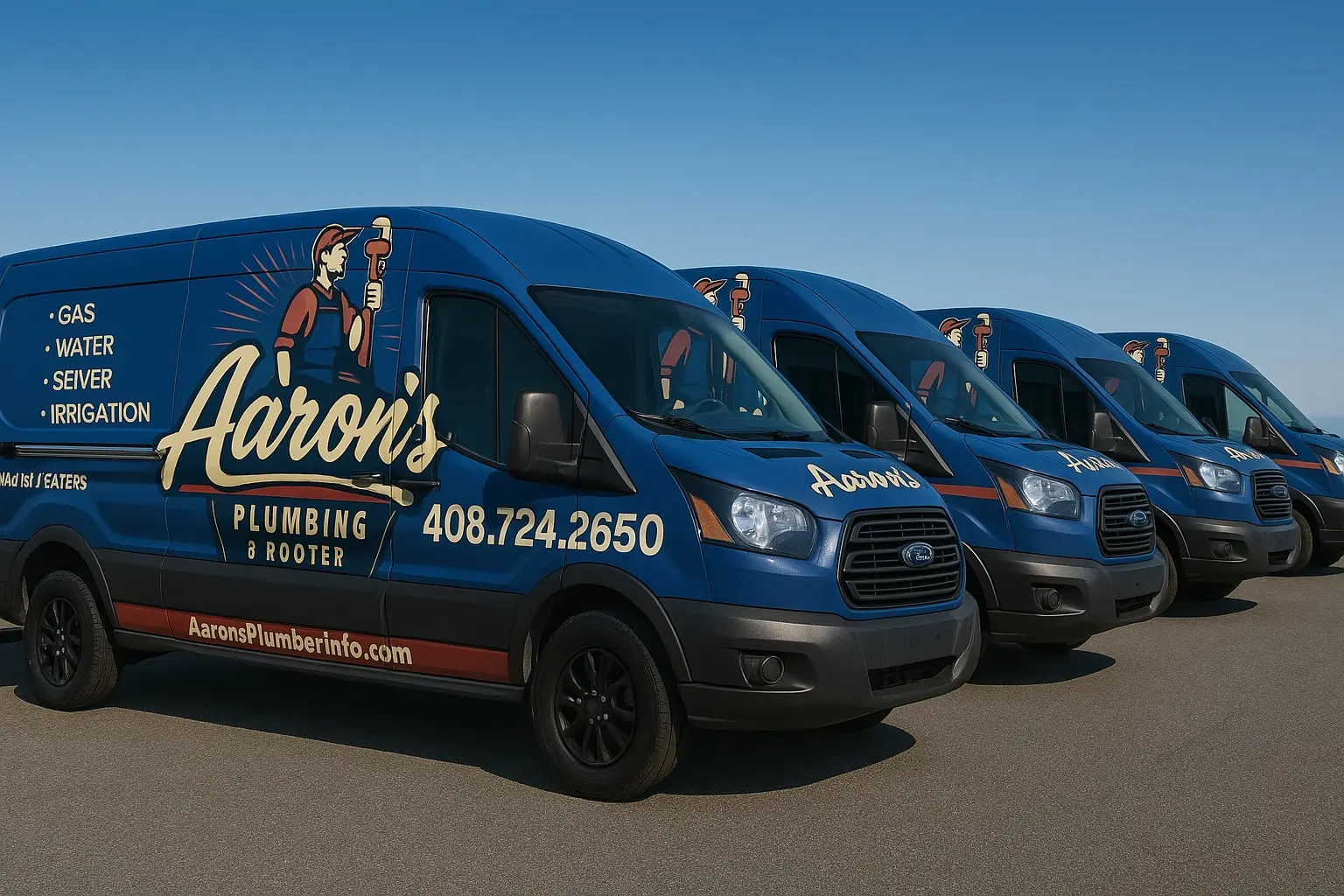 Aaron's Plumbing & Rooter Fleet of Vans in San Jose